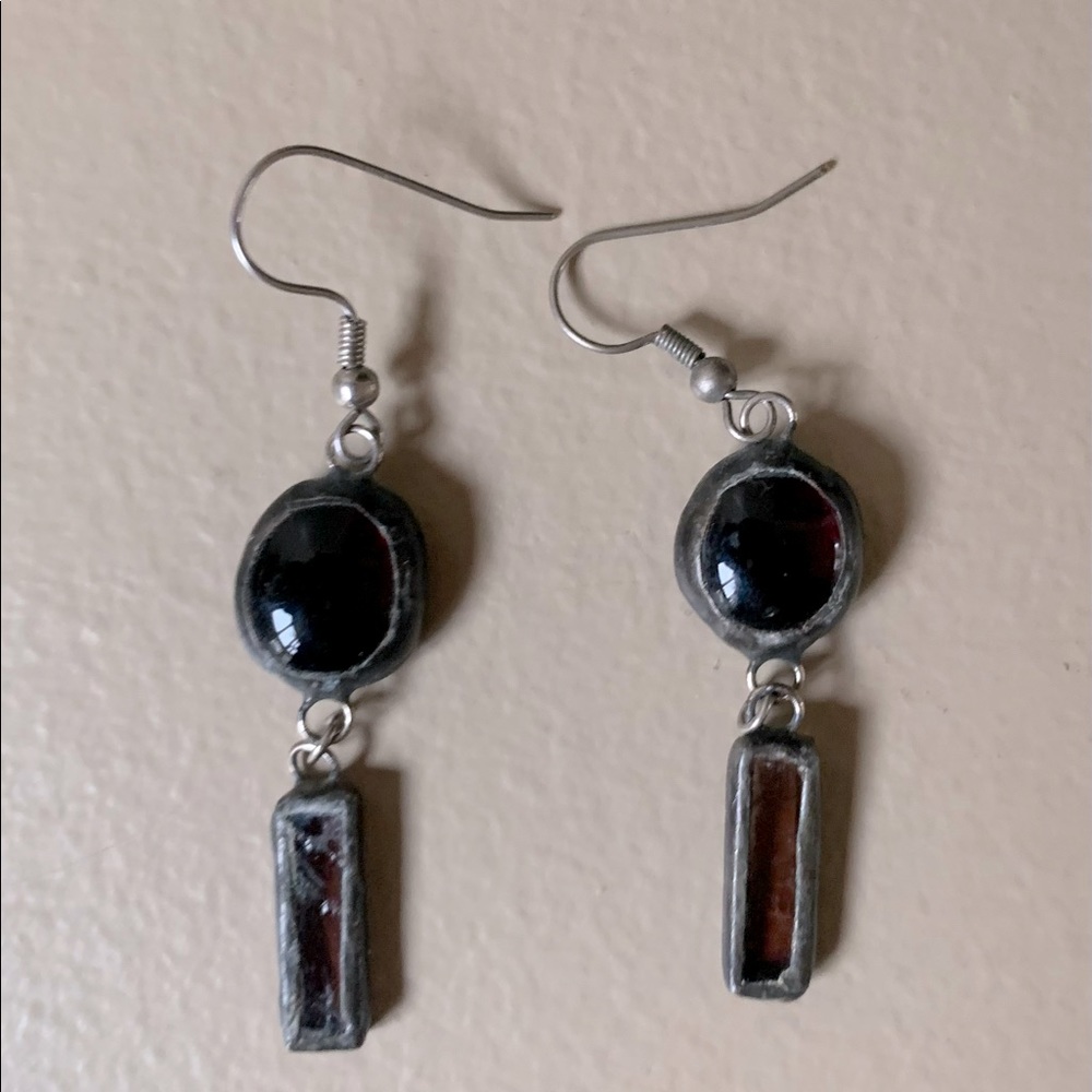 NWOT Hand Crafted Artisan Amethyst Glass Drop Earrings